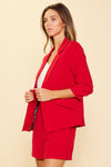 Casual Blazer With Floral Lining- Ruby Red