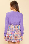 Long Sleeve Pointelle Knit Sweater- Lavender Purple
