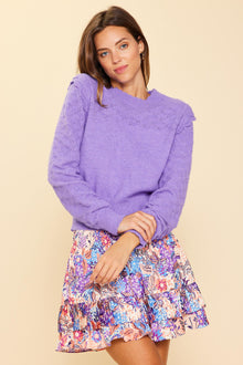 Long Sleeve Pointelle Knit Sweater- Lavender Purple