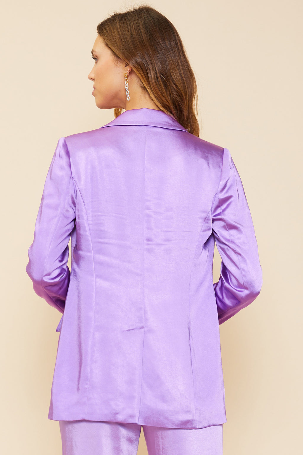 Long Sleeve Satin Blazer- Lavender