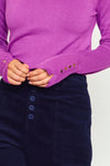 Mock Neck Button Cuff Knit Top- Light Purple
