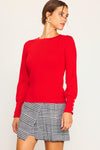 Jewel Button Sleeve Sweater- Red