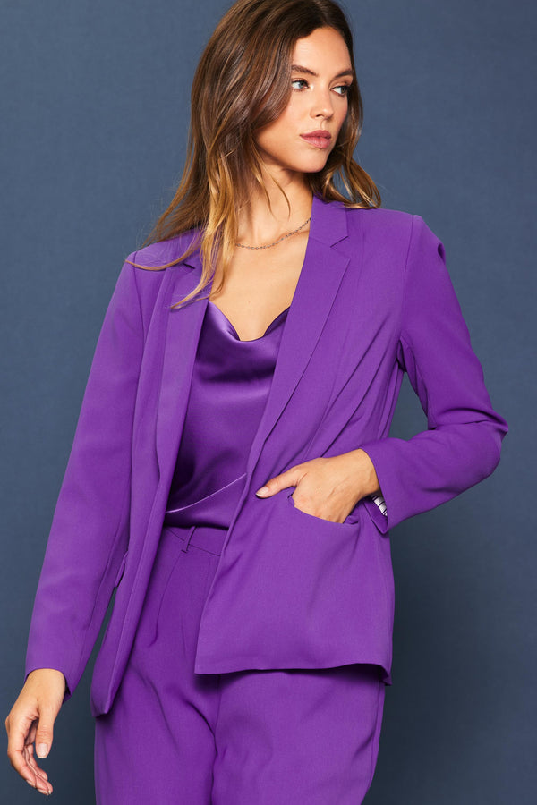 Classic Fit Long Sleeve Blazer- Purple Grape