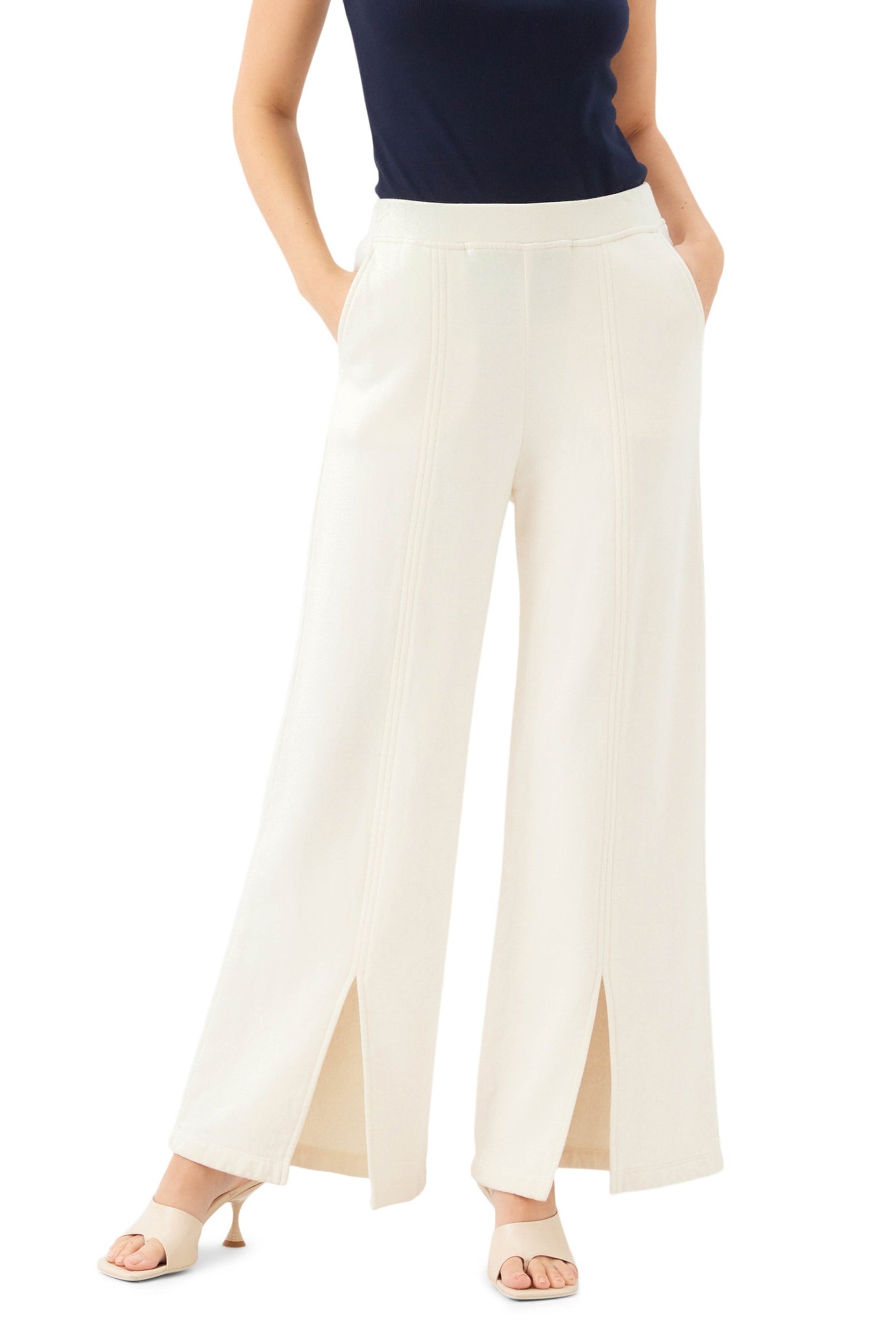 Front Slit Sweatpants- Cream
