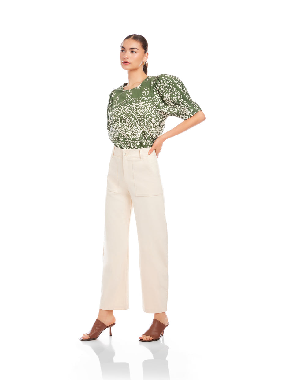 Stevie Barrel Leg Ankle Pants- Cream