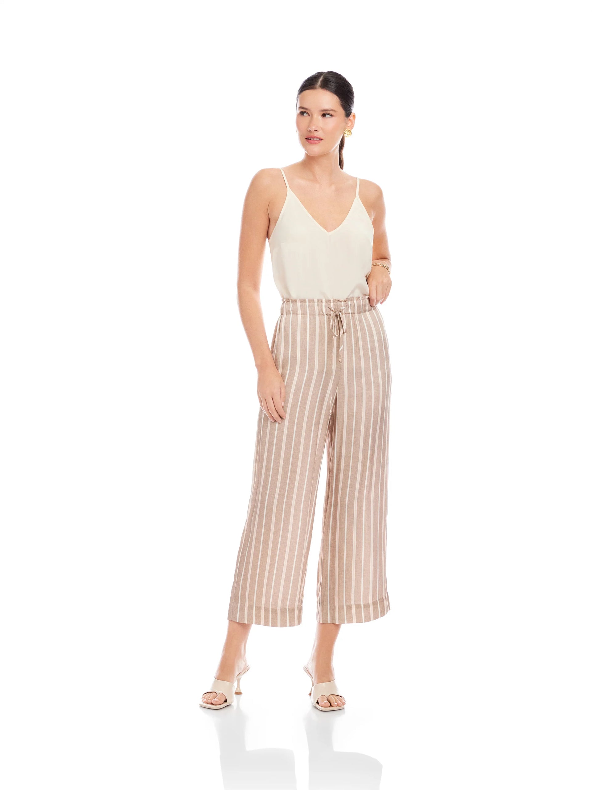 Tasha Cropped Drawstring Pants- Khaki