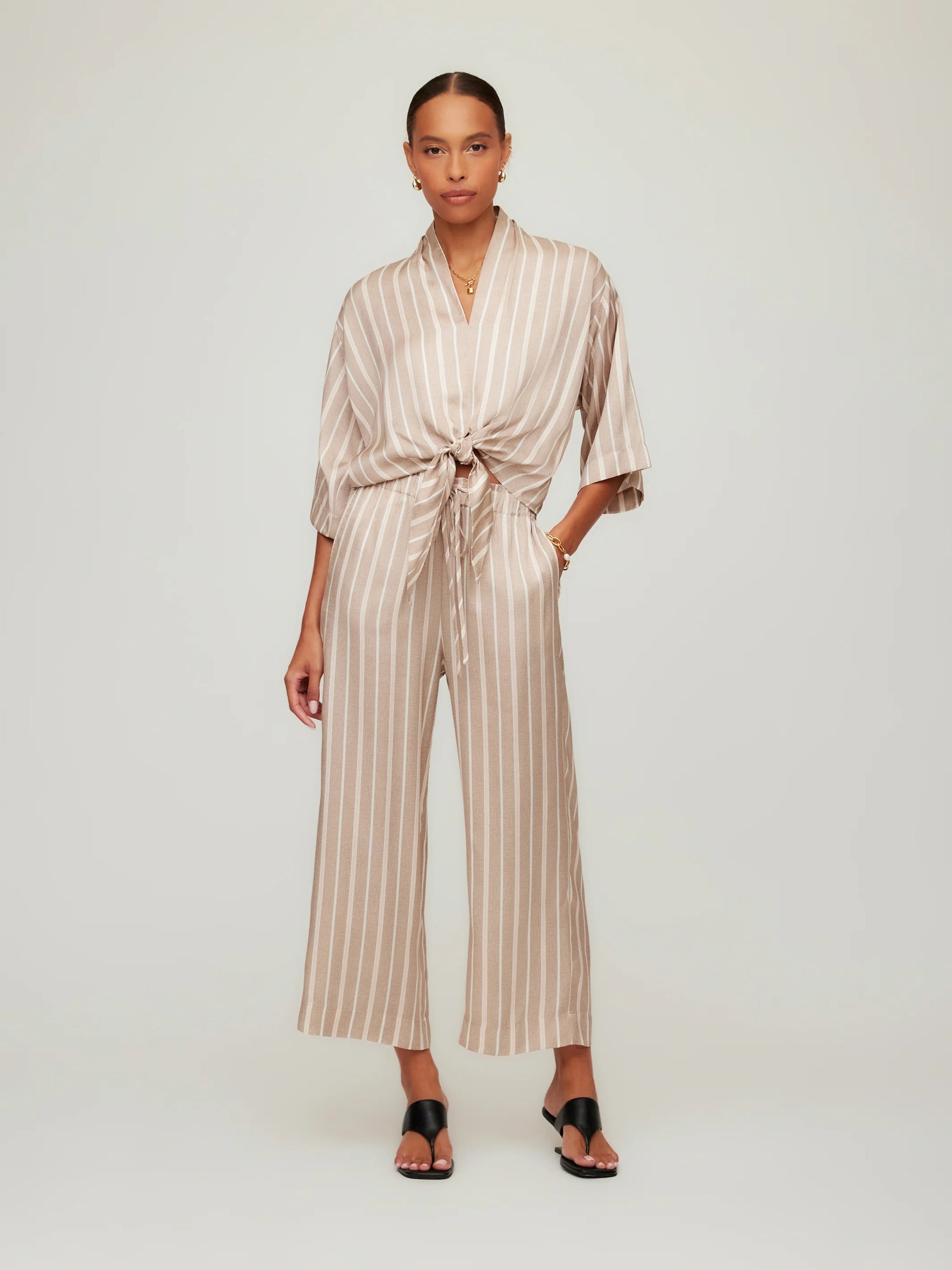 Tasha Cropped Drawstring Pants- Khaki