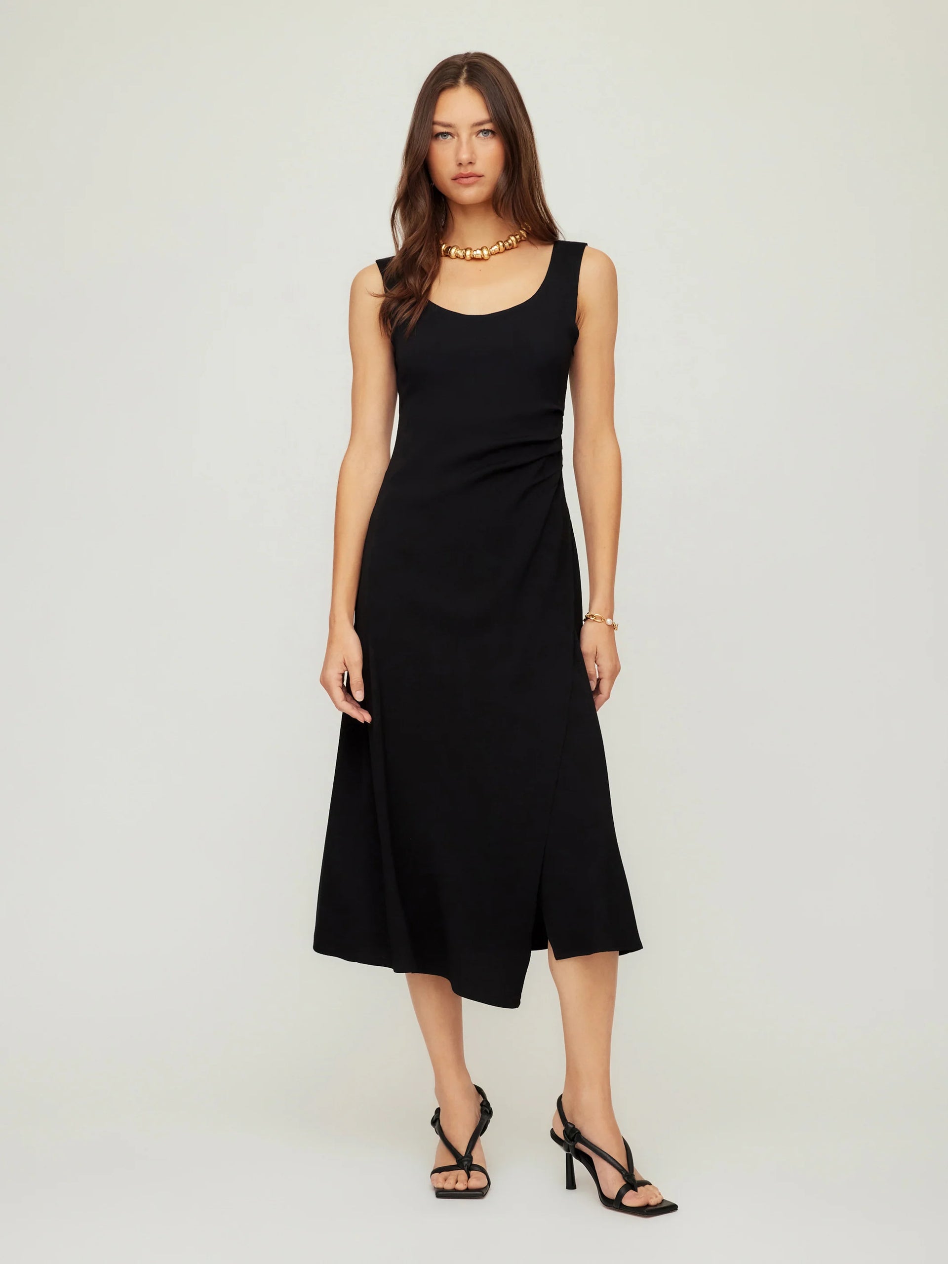 Shari Side-Pleat Dress- Black