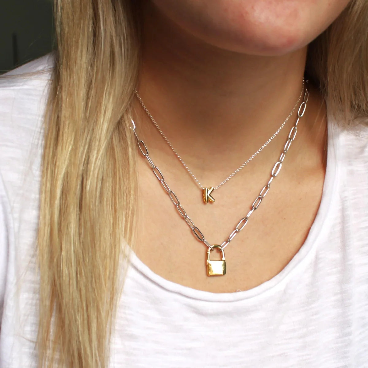 Two Tone Padlock Necklace- 16 inch