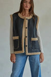 Woven Button Down Vest- Black