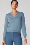 Lace Detail V-Neck Sweater- Dusty Blue