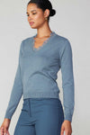 Lace Detail V-Neck Sweater- Dusty Blue