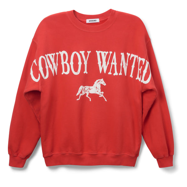 Cowboy Wanted BF Crew Sweatshirt- Cherry Red