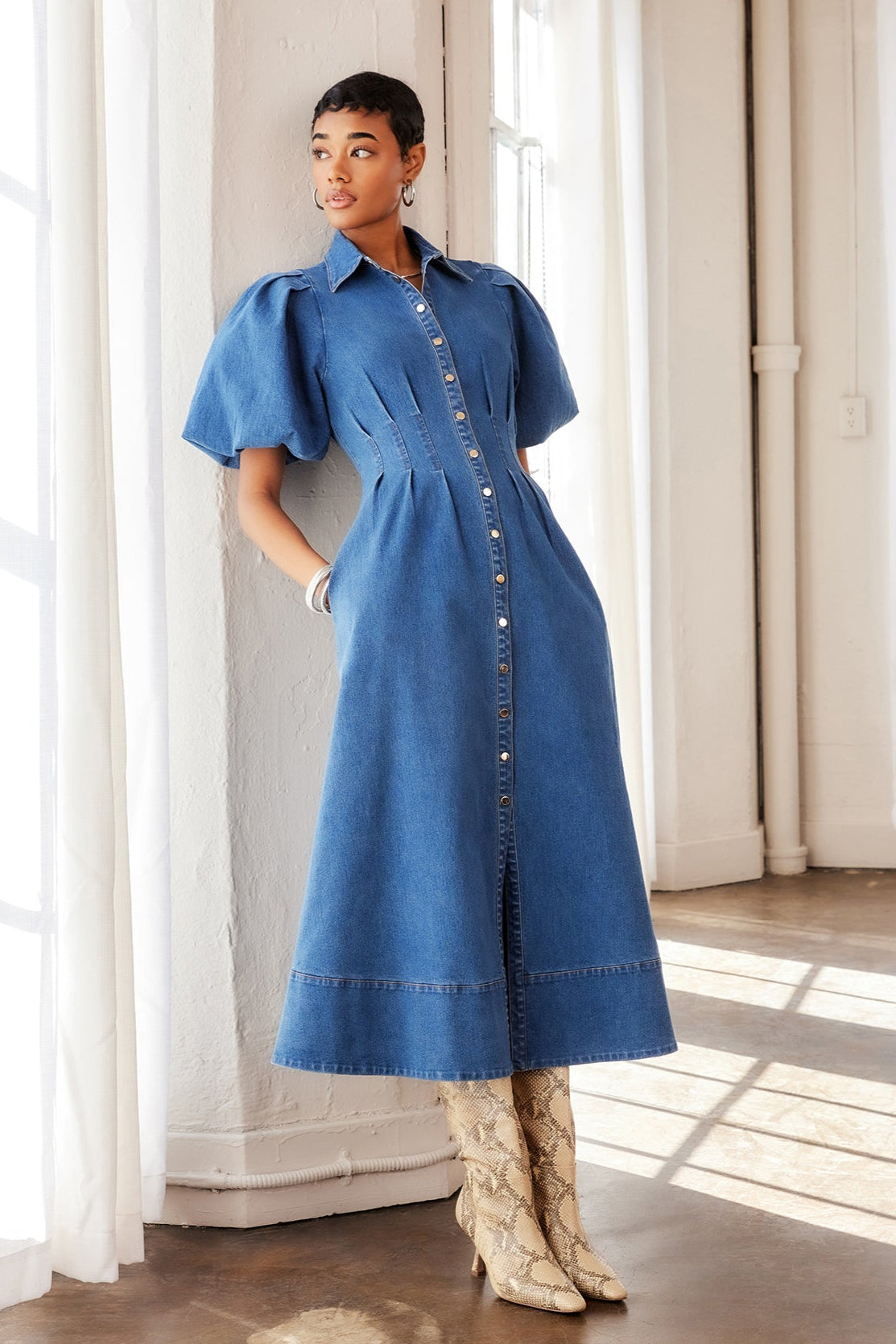 Esme Midi Shirt Dress- Denim