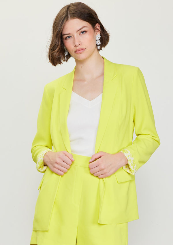 Long Sleeve Welt Pocket Blazer- Neon Lime Yellow