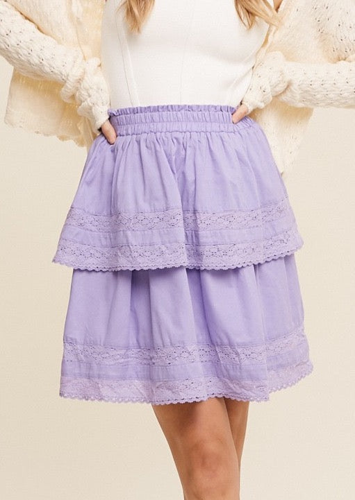 Tiered Eyelet Mini Skirt- Lavender