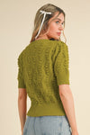 Pointelle Knit Short Sleeve Sweater- Golden Kiwi