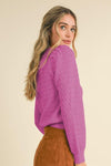 Puff Sleeve Scalloped Pointelle Sweater- Wild Orchid