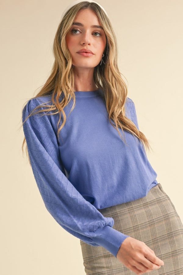 Pointelle Sleeve Sweater- Blue Orchid