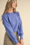 Pointelle Sleeve Sweater- Blue Orchid