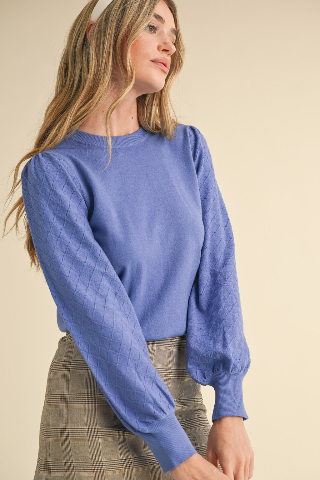 Pointelle Sleeve Sweater- Blue Orchid