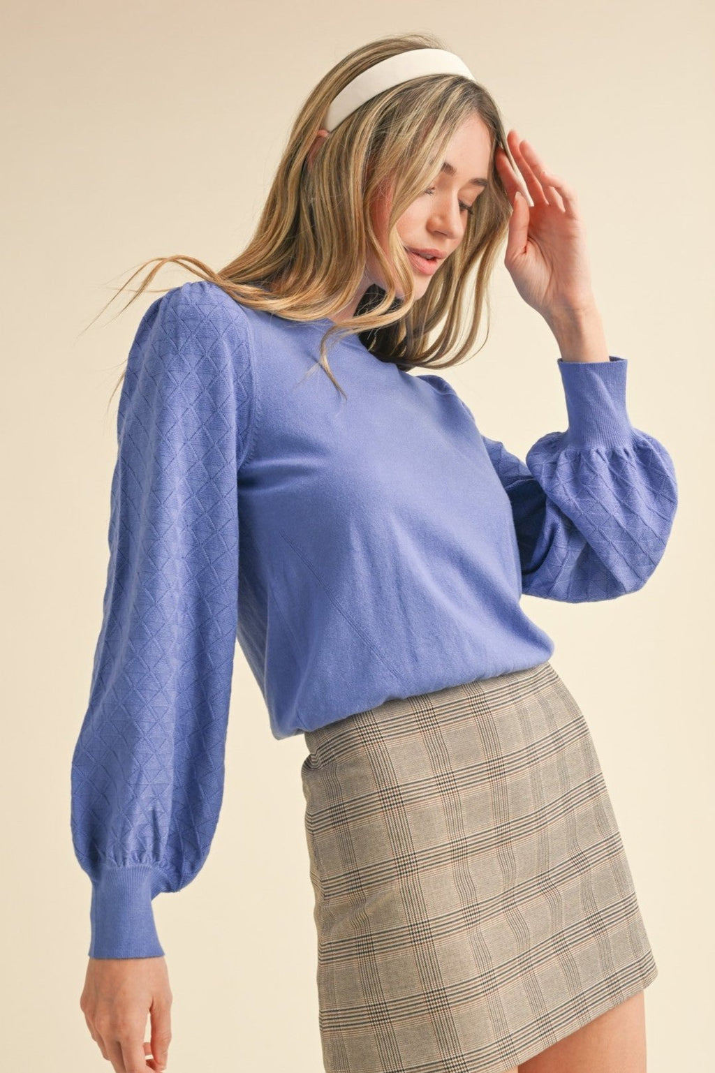 Pointelle Sleeve Sweater- Blue Orchid