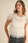 Scallop Organza Blouse- Cream