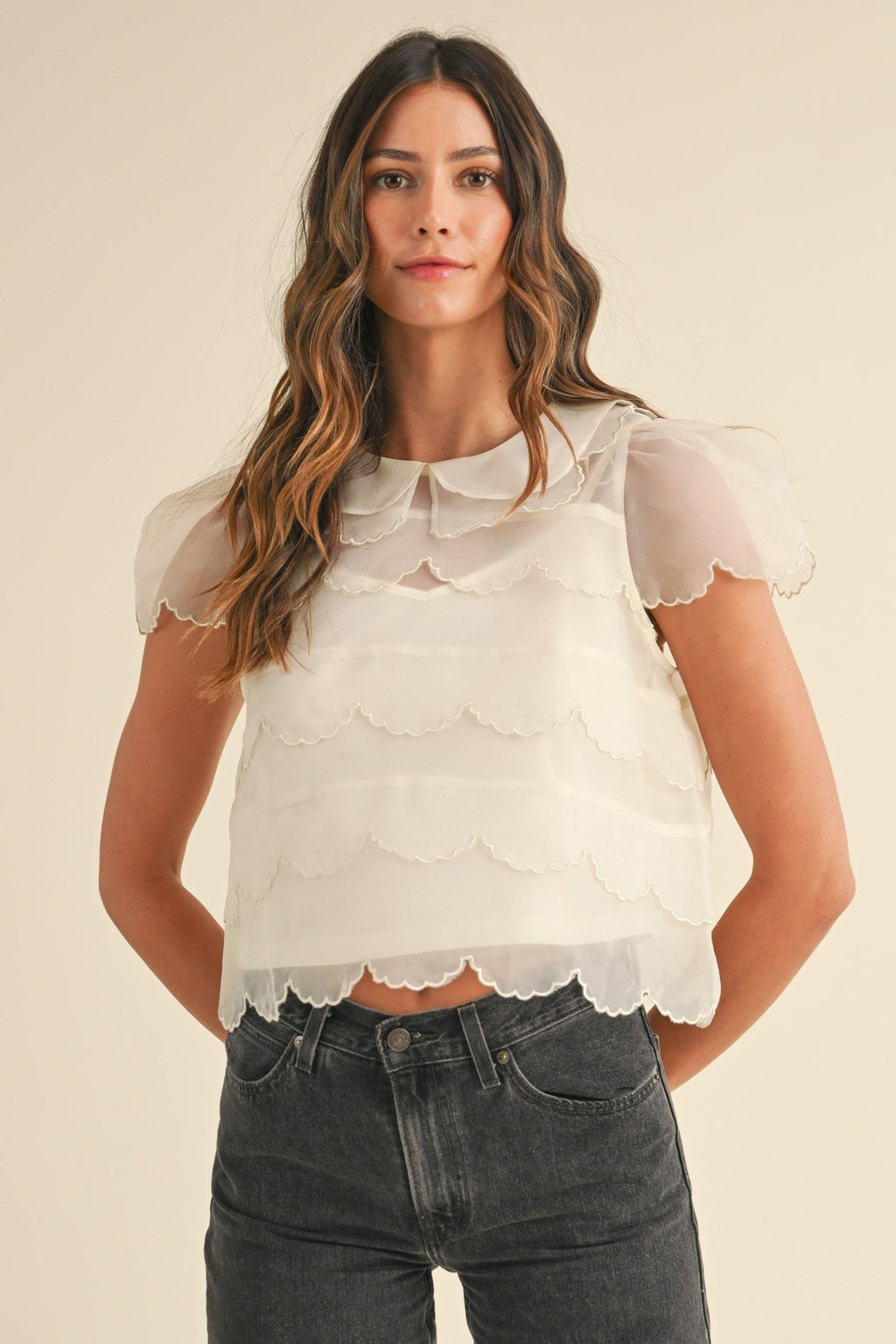 Scallop Organza Blouse- Cream