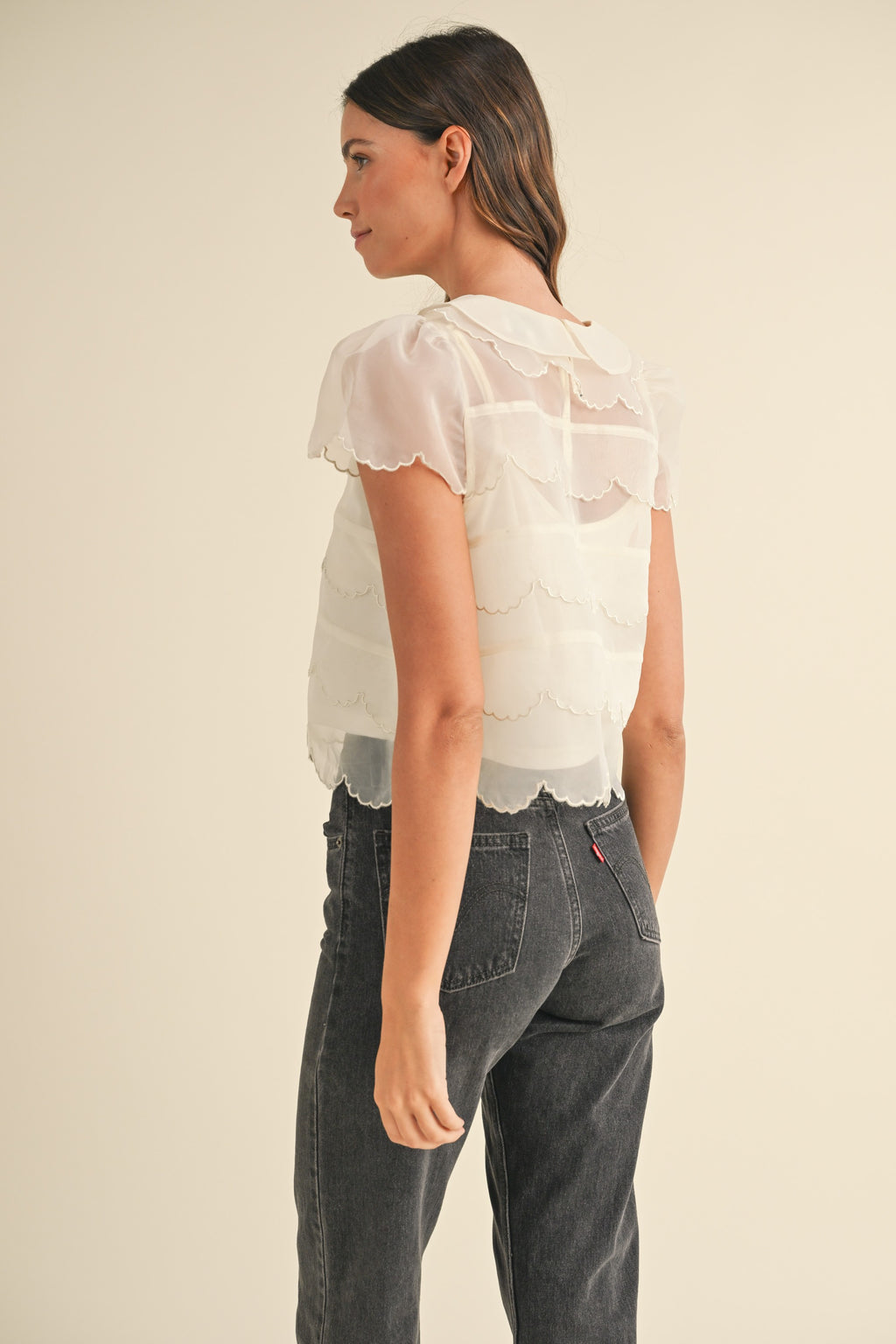 Scallop Organza Blouse- Cream