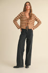 Striped Bow-Tie Front Cardigan- Mocha/White