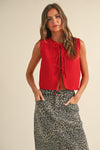 Knitted Tied Front Sweater Vest Cardi- Red