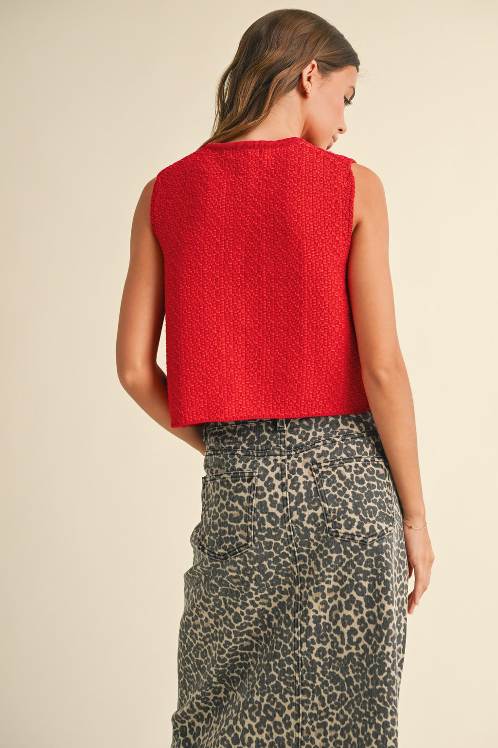 Knitted Tied Front Sweater Vest Cardi- Red