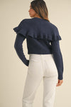 Ruffled Cape Layered Cardigan- Navy