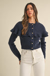 Ruffled Cape Layered Cardigan- Navy