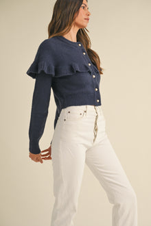 Ruffled Cape Layered Cardigan- Navy