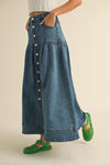 Button Front Bohemian Denim Skirt