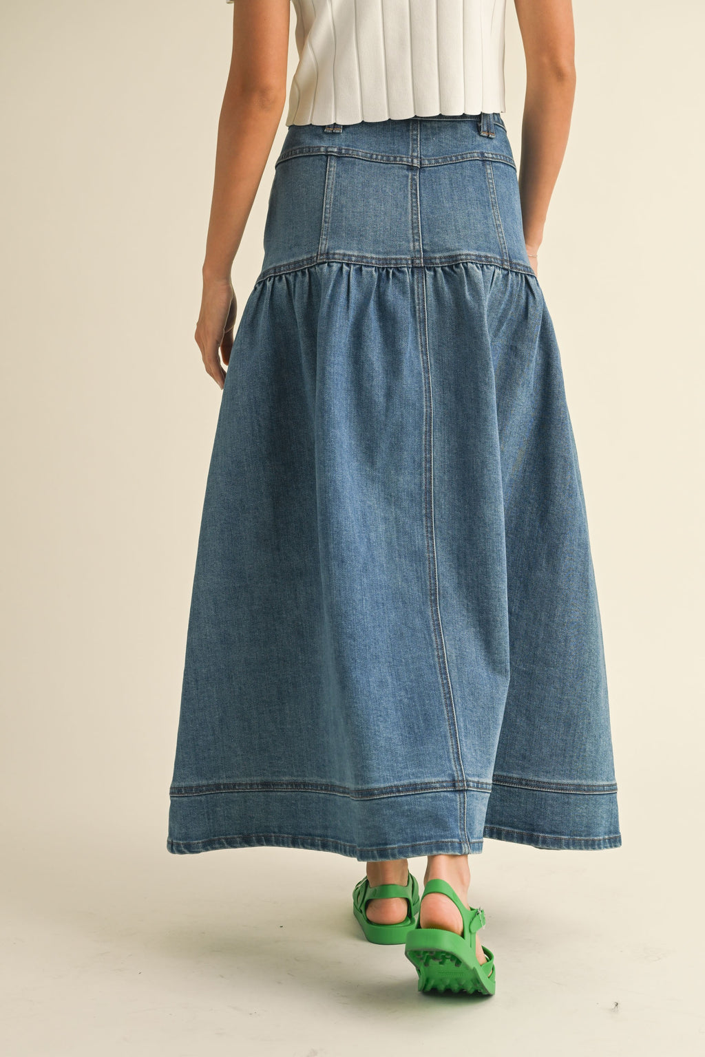 Button Front Bohemian Denim Skirt