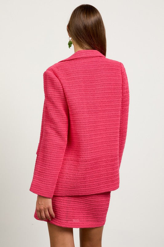 Long Sleeve Crochet Blazer- Raspberry Sorbet