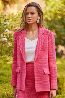 Long Sleeve Crochet Blazer- Raspberry Sorbet