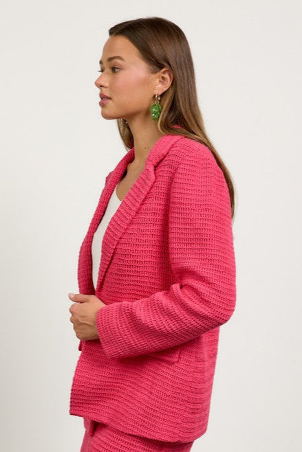 Long Sleeve Crochet Blazer- Raspberry Sorbet