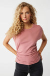 Joni Crew Neck Power Shoulder Top- Berrywood