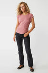 Joni Crew Neck Power Shoulder Top- Berrywood