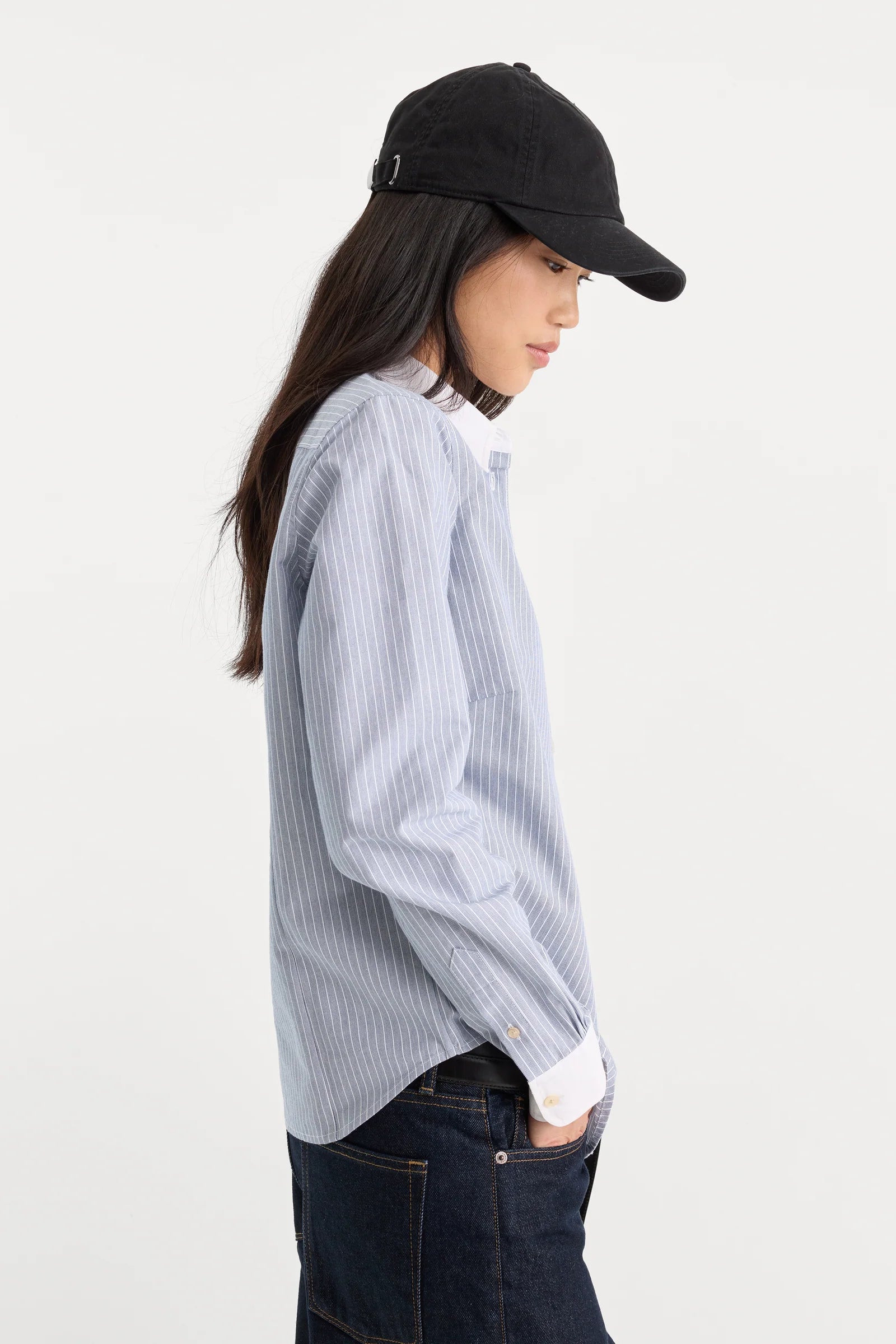 The Oxford Contrast Shirt- Slate Blue Stripe