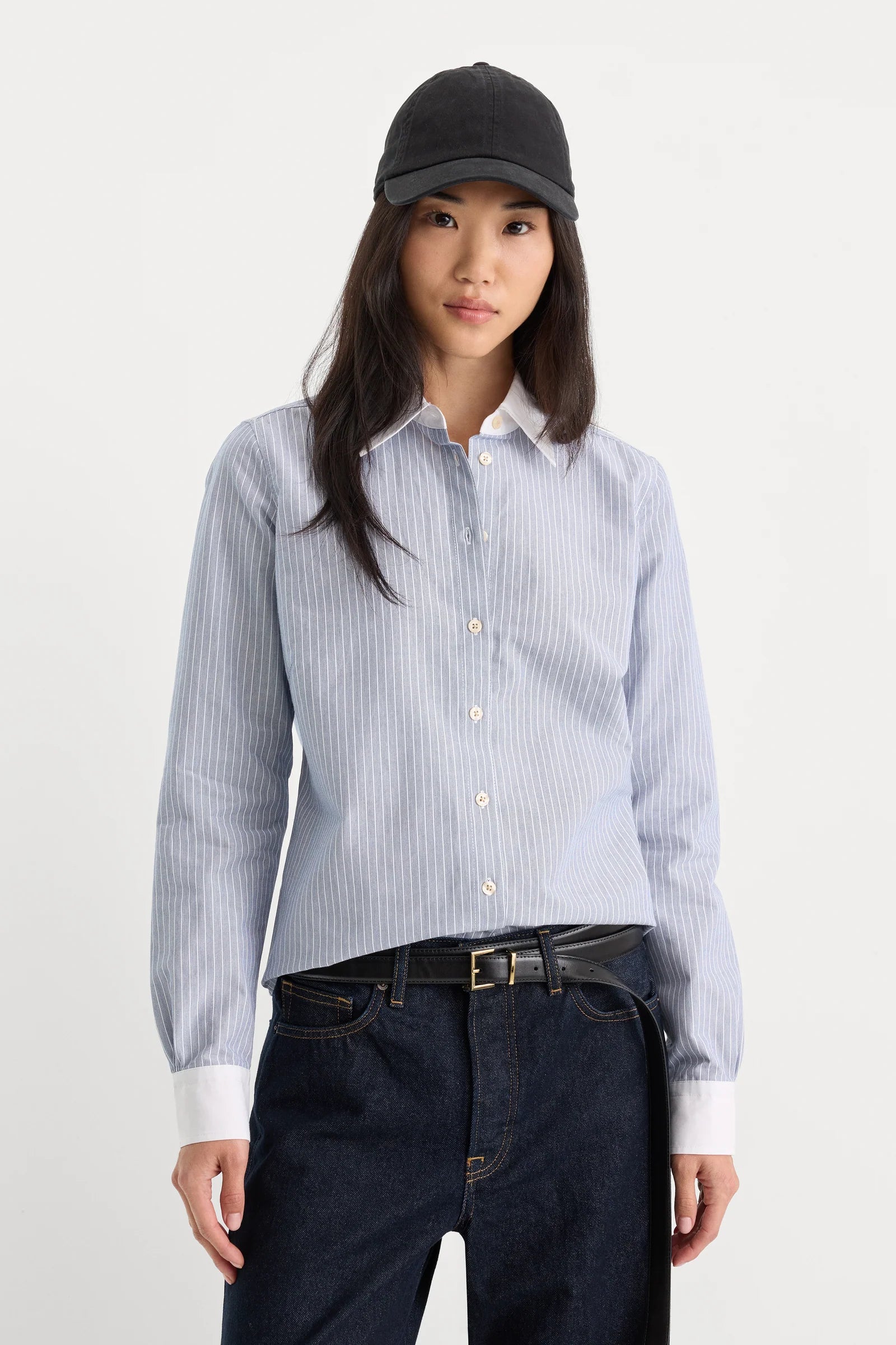 The Oxford Contrast Shirt- Slate Blue Stripe