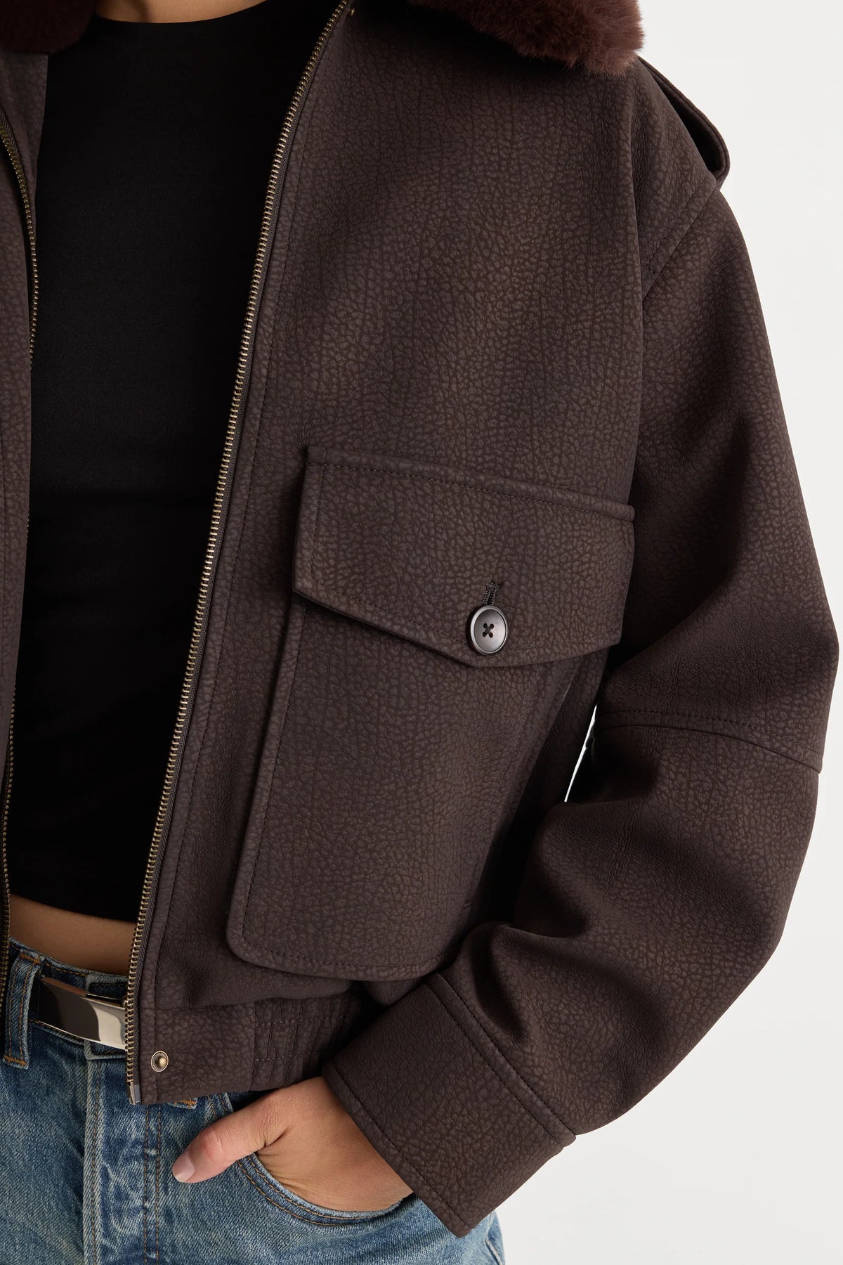 The Better Than Leather Cropped Bomber in Espresso