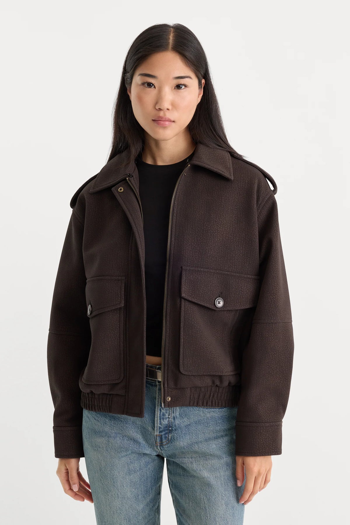 The Better Than Leather Cropped Bomber in Espresso