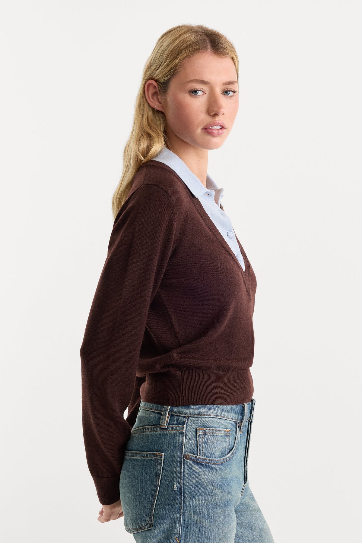 The Two in One Sweater in Mocha with Sky