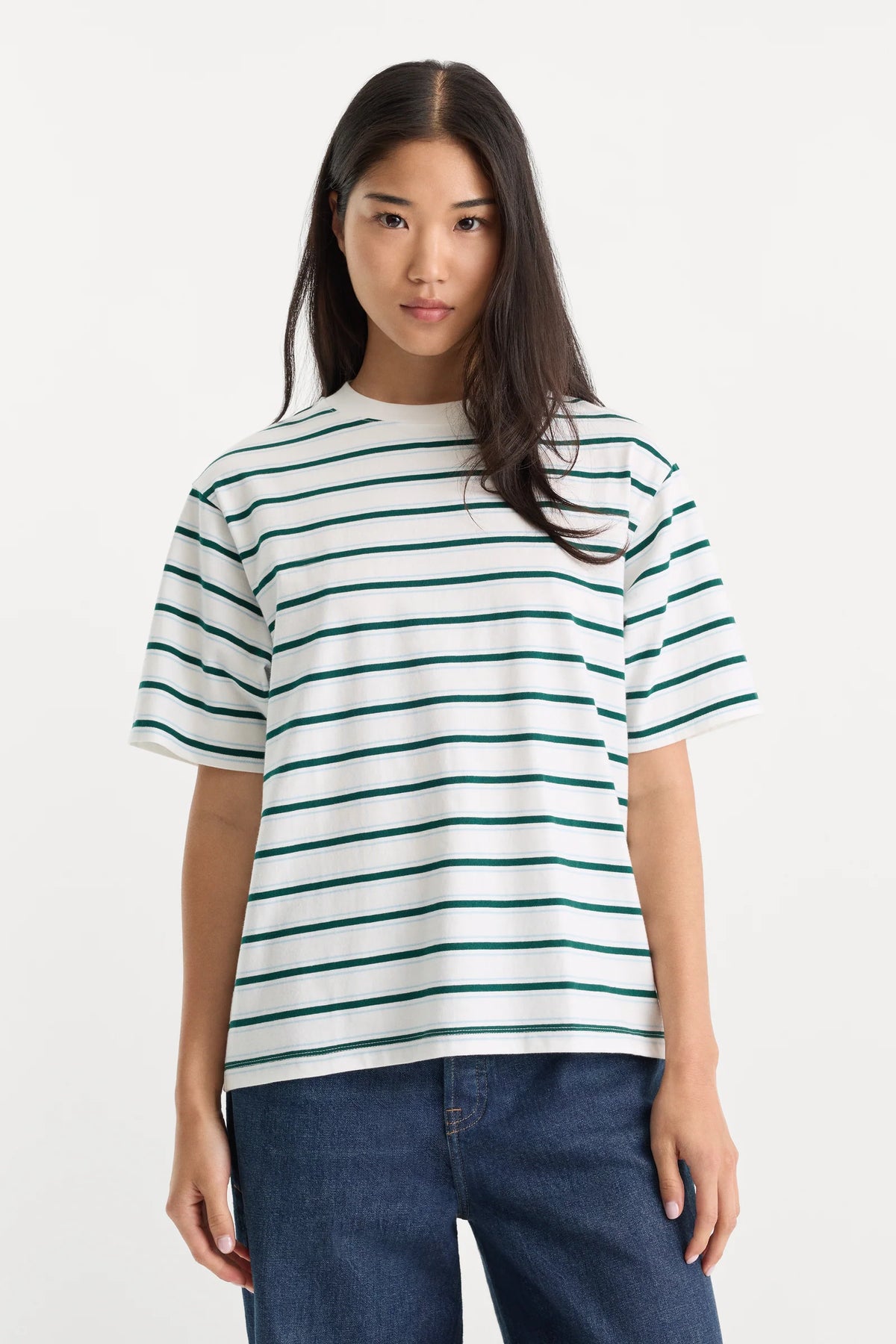 The Bodega Tee in Forest Multi Stripe