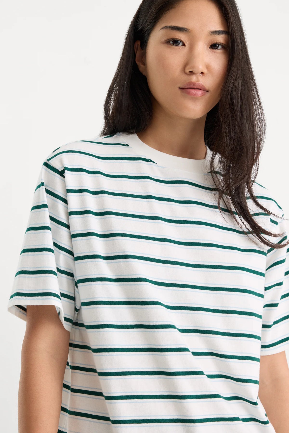 The Bodega Tee in Forest Multi Stripe