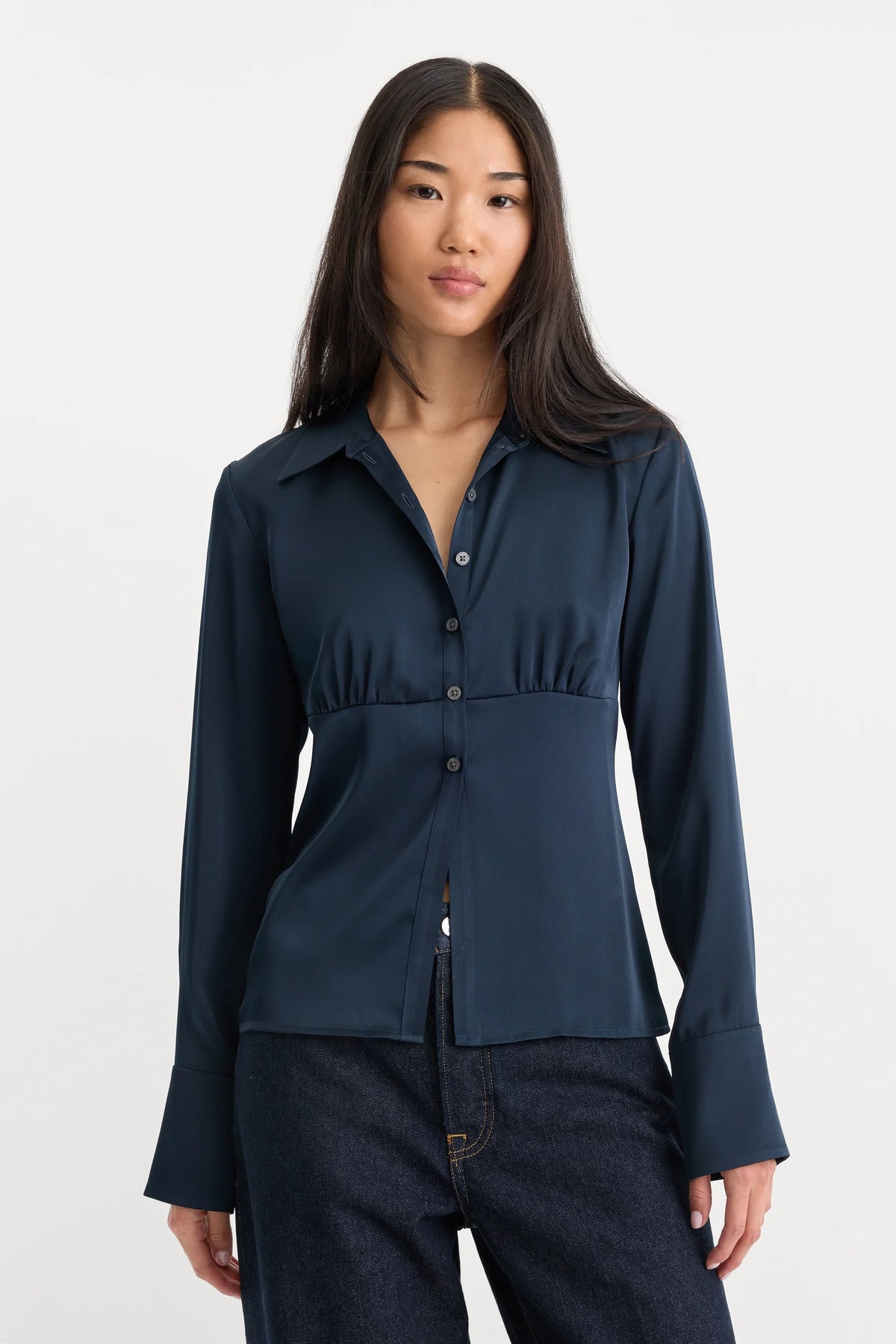 The Satin Femme Shirt in New Navy